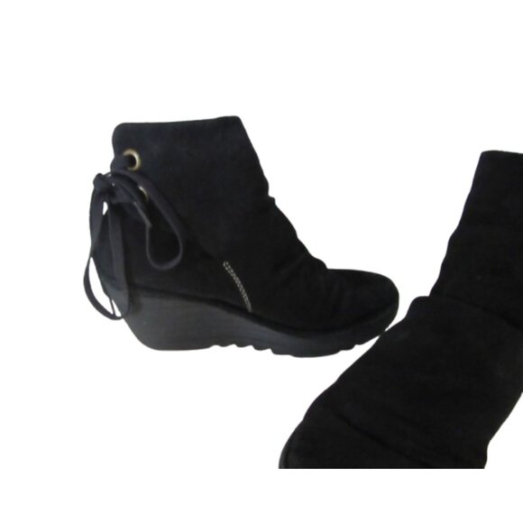 Fly London Yama Back Suede Wedge Ankle Lace Up Booties Size 37 - Picture 7 of 9